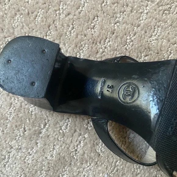 CHANEL slide block heel sandals sz37 - Picture 7 of 8